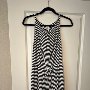 EUC CAbi Sz S Navy and White Striped Maxi Dress